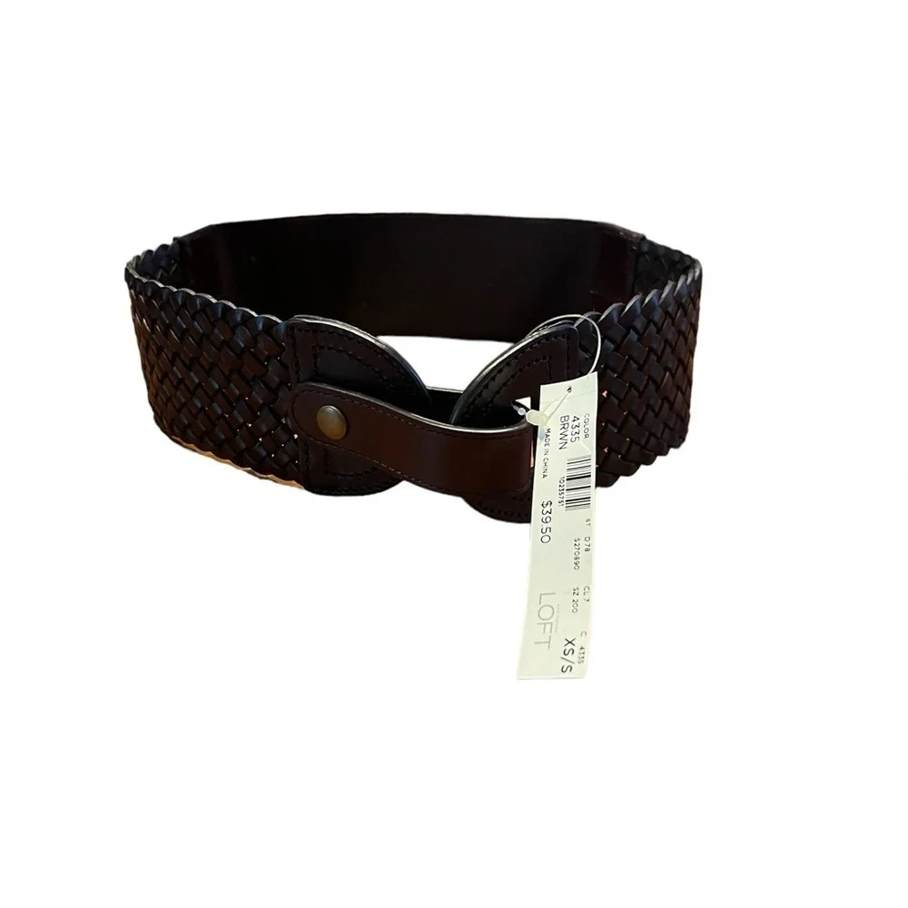 LOFT New Wide Woven Stretch Belt in Dark Brown Size Extra Small/Small​​​​
